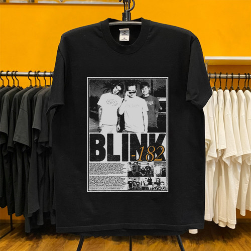 blink-182早期三人阵容人像T恤vintage复古朋克风宽松纯棉短袖T恤