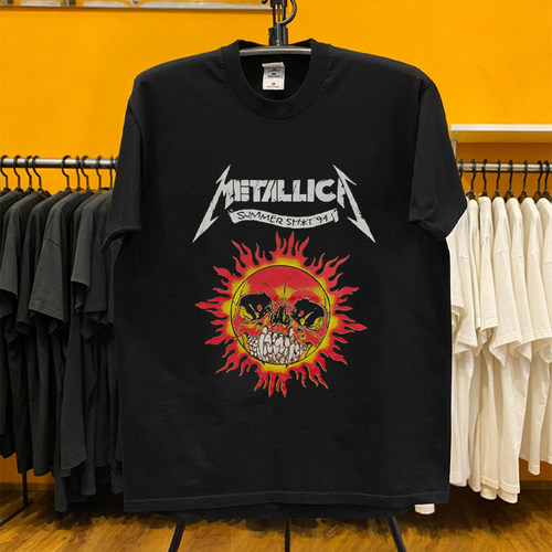 经典太阳骷髅金属乐队Metallica vtg复古巡演周边宽松摇滚短袖T恤