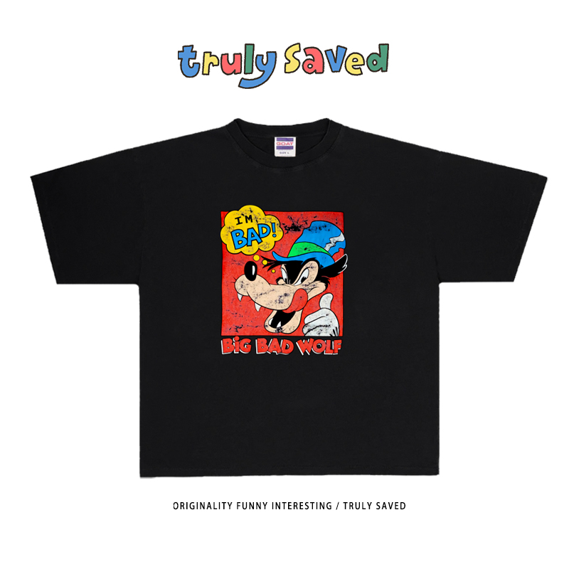 古着感vintage做旧卡通潮牌短袖