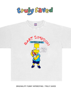 小众设计感美式卡通创意印花圆领白色T恤短袖男女情侣款学生百搭