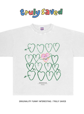 250克重磅纯棉！ 周末风绿色爱心印花ins短袖T恤上衣小清新tee