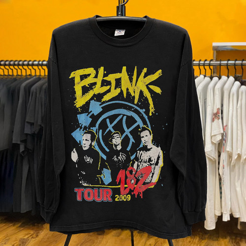 美式朋克 blink182 巡演周边T恤 vintage复古摇滚潮酷百搭长袖T恤