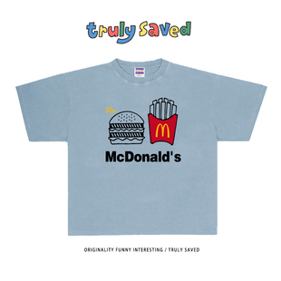 T恤hiphop休闲风 汉堡薯条小众设计感ins阿美咔叽短袖 ART Fashion