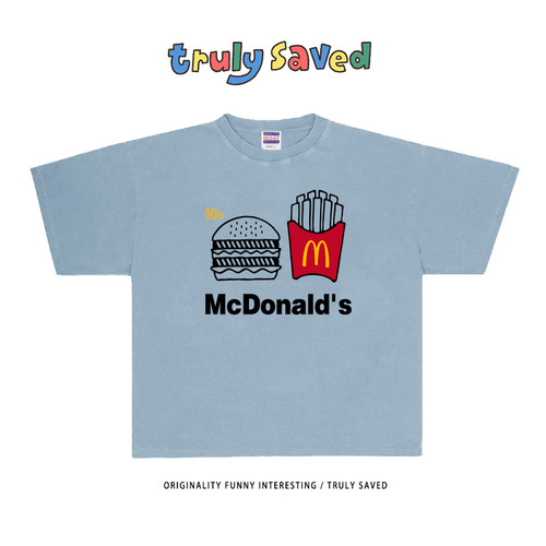 ART Fashion 汉堡薯条小众设计感ins阿美咔叽短袖T恤hiphop休闲风