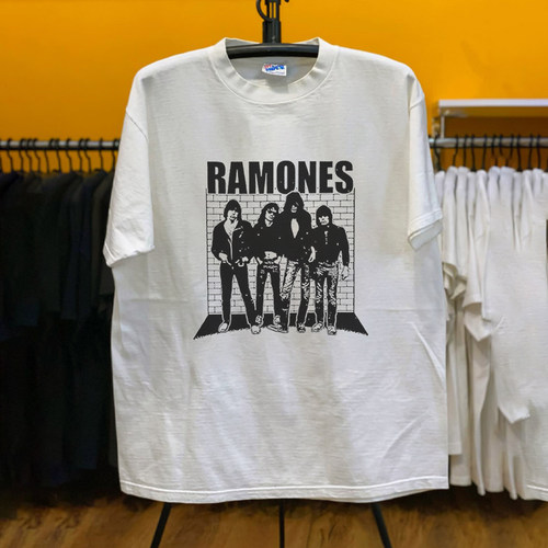 Vintage美式复古砖墙背景Ramones乐队周边街头风纯棉百搭短袖T恤