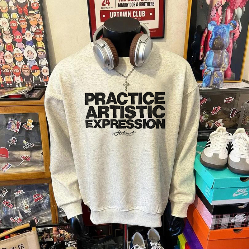 秋冬季新款美式复古街头风圆领卫衣男女款灰色字母潮牌宽松上衣棉