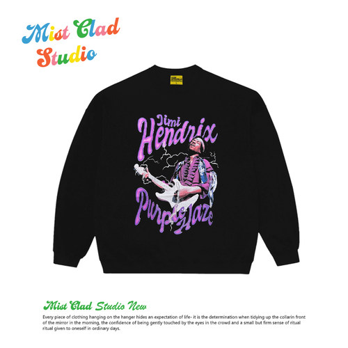Jimi Hendrix摇滚电吉他大师创意印花美式复古重磅纯棉圆领卫衣潮