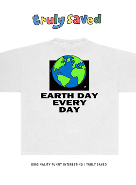 Earthman vip美式vintage复古地球小众高街短袖T恤白色纯棉街头风
