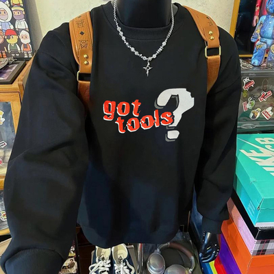 美式复古高街风字母印花圆领卫衣男女款小众潮牌宽松长袖上衣黑色