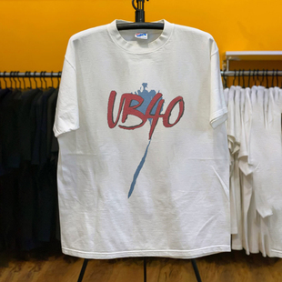 UB40雷鬼乐队欧美复古涂鸦字体英伦斯卡白色T恤vintage摇滚短袖