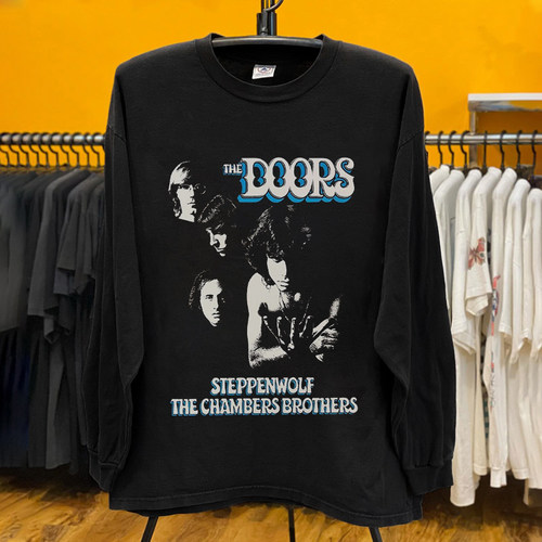 The Doors 大门乐队蓝白字体吉姆莫里森人像印花休闲复古长袖T恤