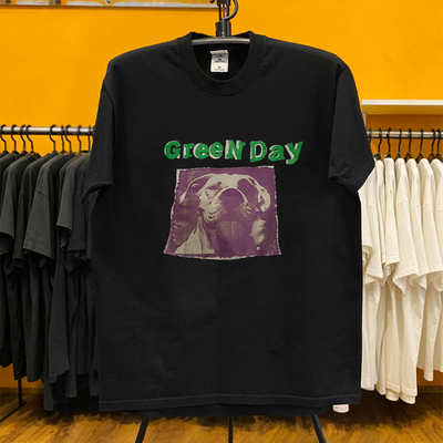 Green Day绿日乐队Slappy斗牛犬印花 暗黑街头风黑色纯棉短袖T恤