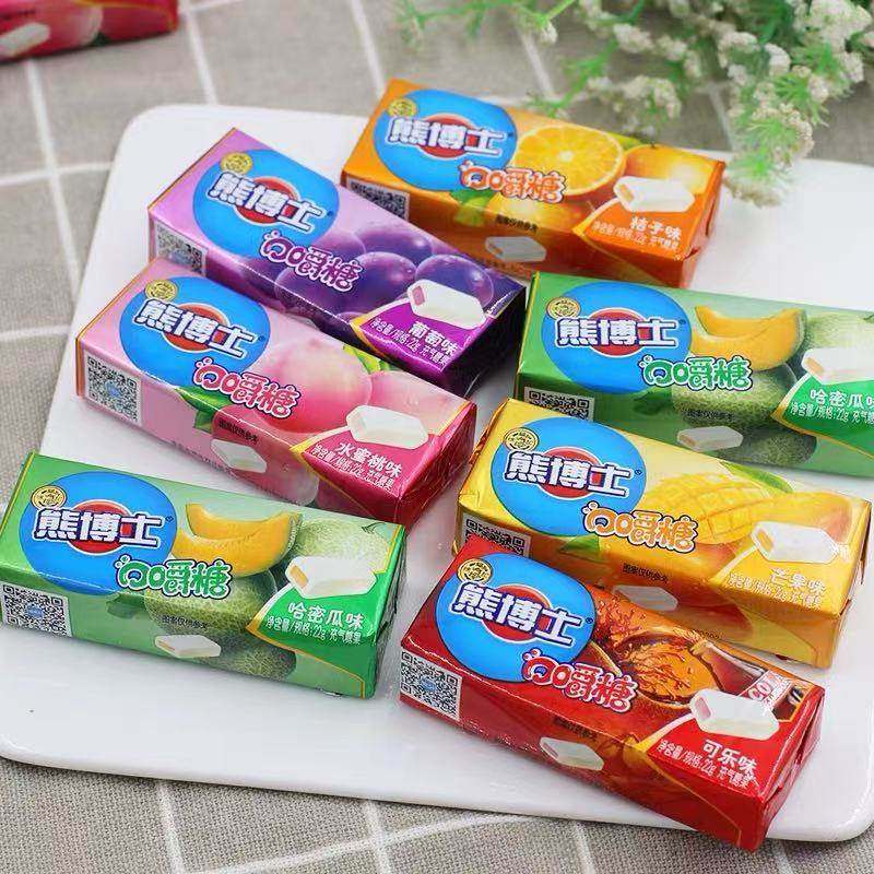 临期E16 熊博士口嚼糖22g葡萄味蜜桃水果味糖果酸条软糖儿童零食
