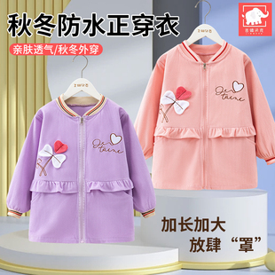 儿童罩衣防脏灯芯绒羽绒服护衣正穿围裙拉链秋冬外穿洋气保暖宝宝