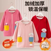 儿童加绒加厚罩衣卡通保暖防水拉链正穿衣宝宝秋冬季 外穿防污围衣