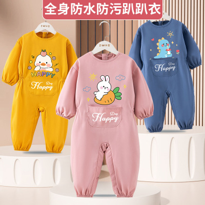 宝宝连体衣秋冬加厚保暖爬行服吃饭罩衣儿童爬行护衣防脏爬爬服
