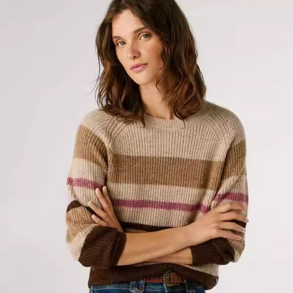 西班牙代购女士条纹针织毛衣