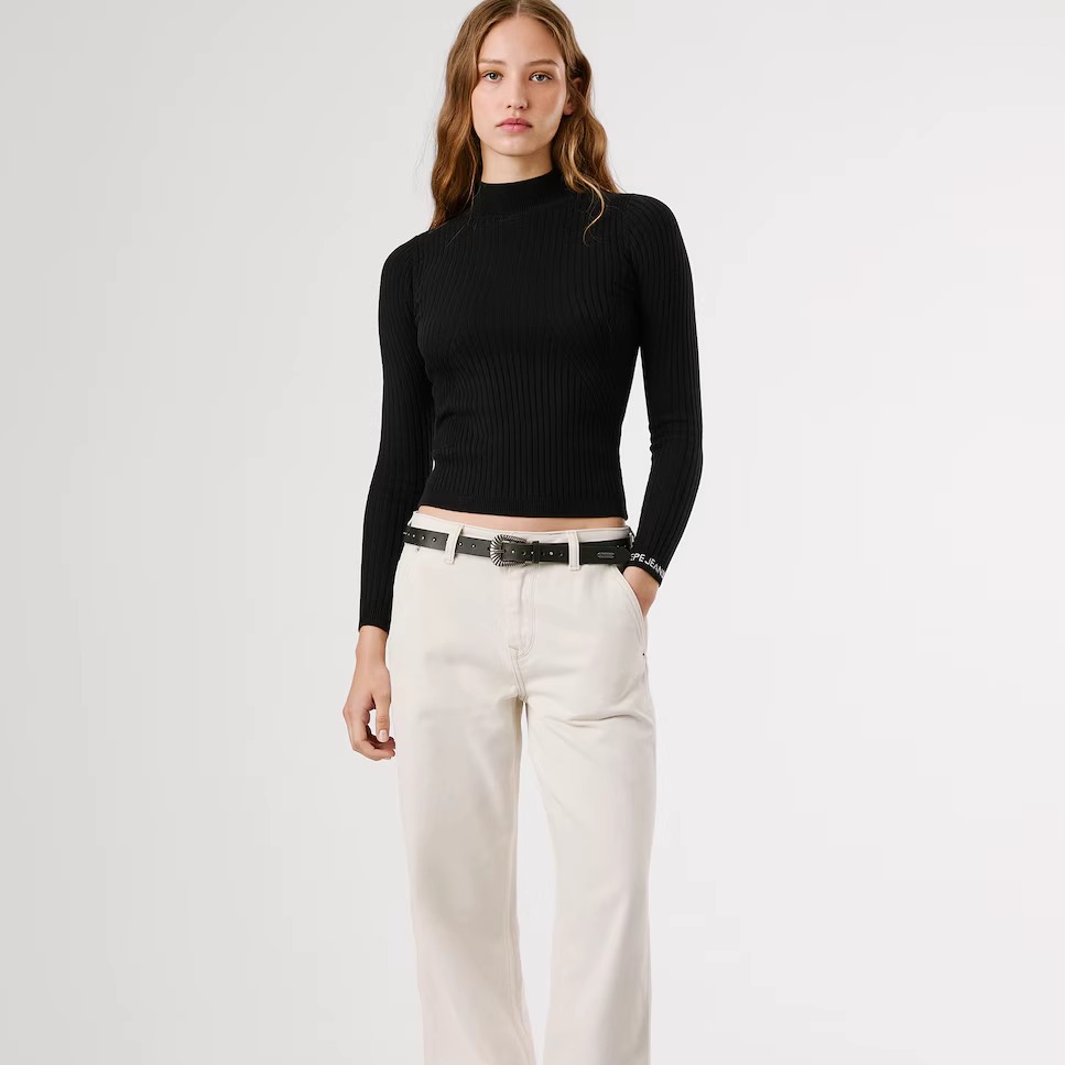 西班牙代购女士罗纹保暖针织衫