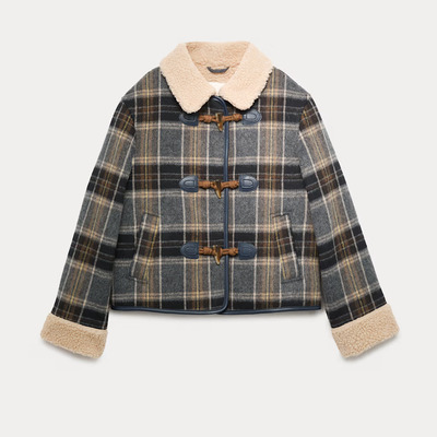 代购MS女童格子粗呢加绒棉服