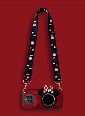 卡通米妮蝴蝶结相机可拆卸零钱包适用华为mate70pro手机壳斜挎60酒红色皮质mate50可背斜挎放卡挂绳包包款p30