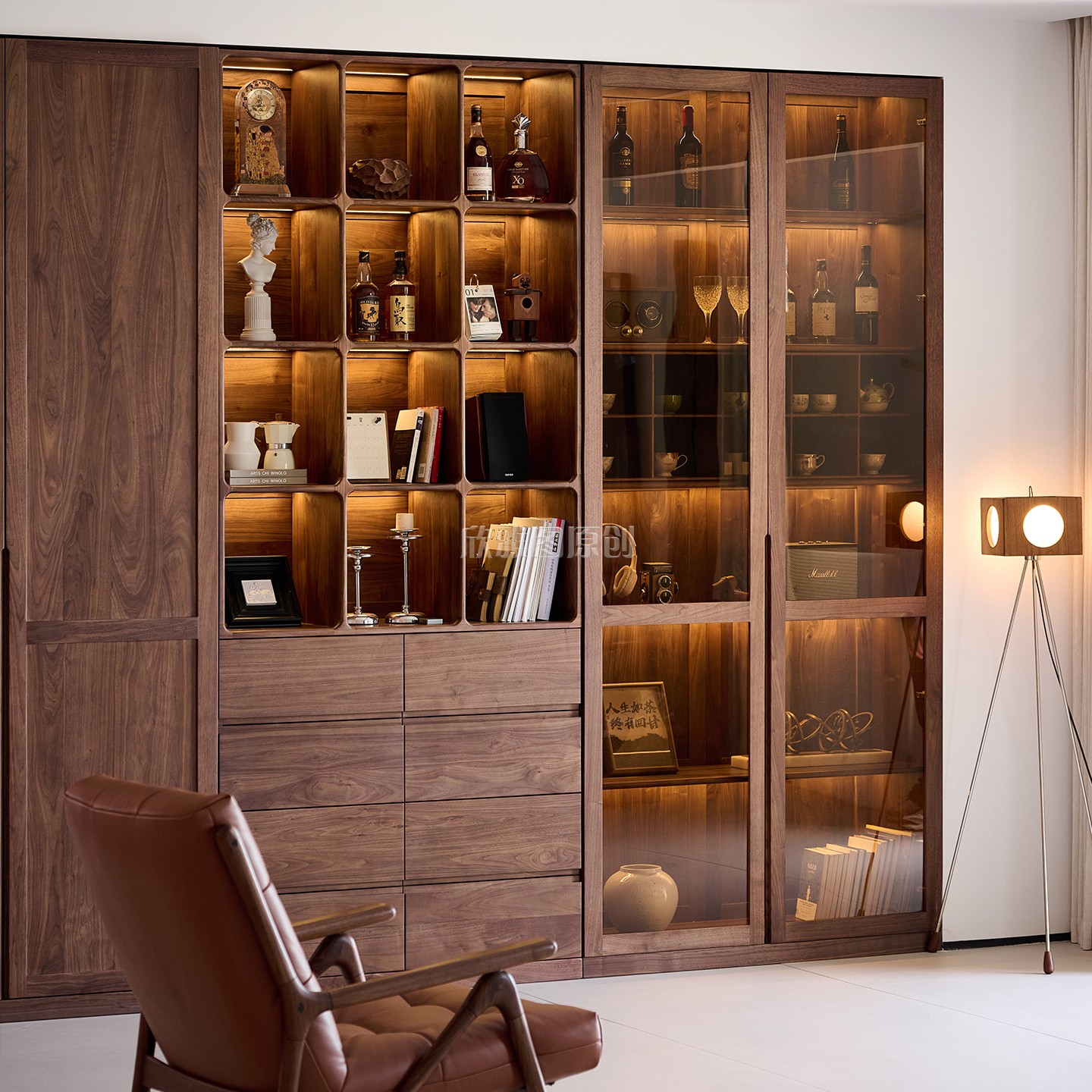 北美黑胡桃木全屋定制书柜手办柜