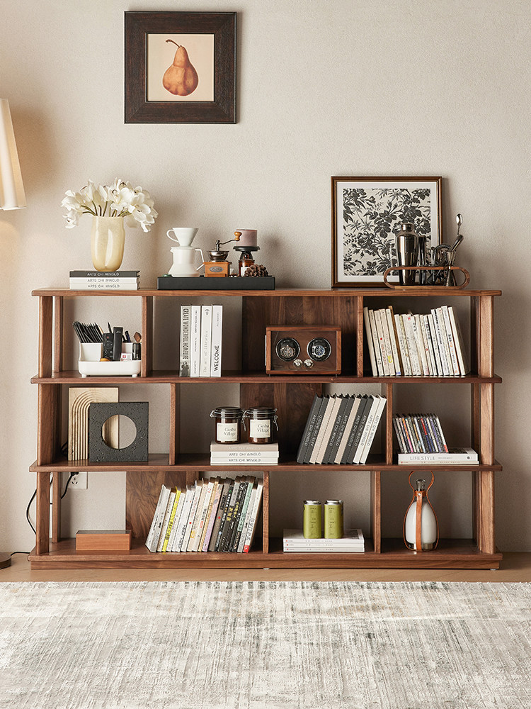 北美黑胡桃木书架落地置物架家用客厅儿童绘本架全实木格子柜矮柜,住宅家具,单个书柜,淘宝优惠券,粉丝福利购,淘宝优惠卷