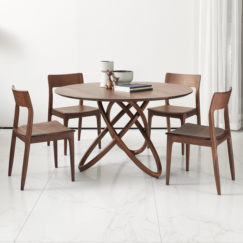 意式极简b北美黑胡桃木餐桌实木餐台餐厅圆形桌子家用圆桌大圆桌