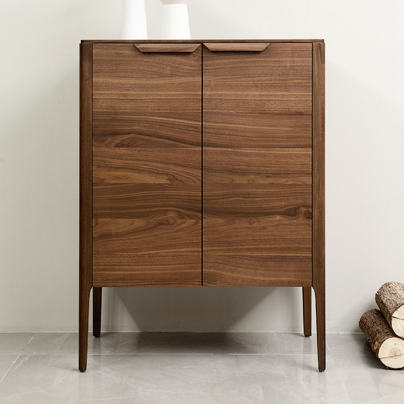 意式极简北美黑胡桃木酒柜客厅双门储物柜子实木红酒柜轻奢餐边柜