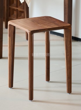 北美黑胡桃木实木凳子家用可叠放方凳简约餐凳板凳榫卯高凳子坐凳
