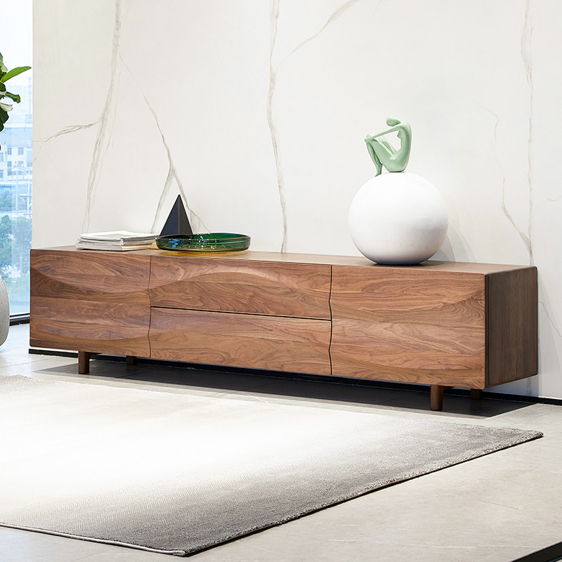 意式极简北美黑胡桃木电视柜实木客厅高级感北欧原木家用电视机柜