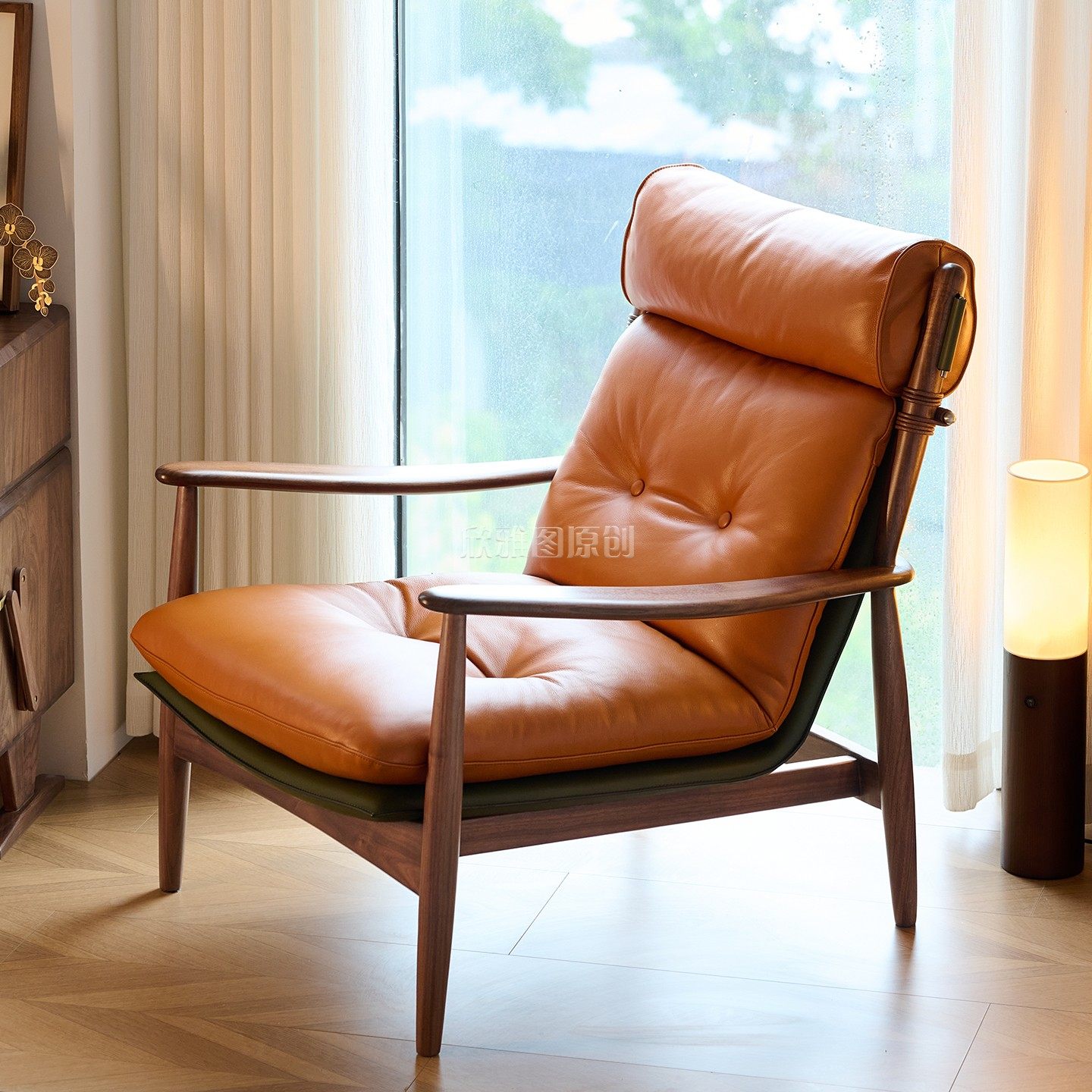 北美黑胡桃木休闲椅实木真皮单人沙发椅客厅简约家用懒人椅子家具,住宅家具,沙发椅,淘宝优惠券,粉丝福利购,淘宝优惠卷