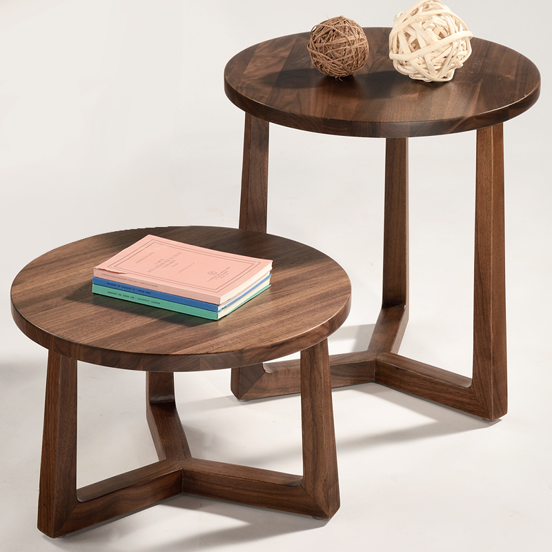 意式极简北美黑胡桃木圆形小茶几