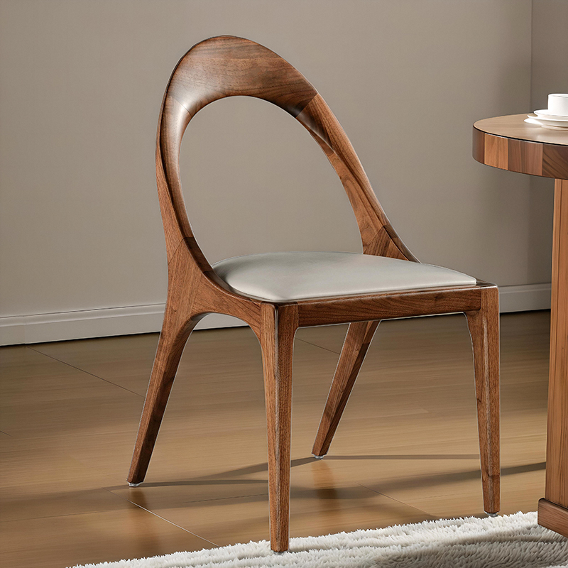 意式轻奢北美黑胡桃木真皮餐椅