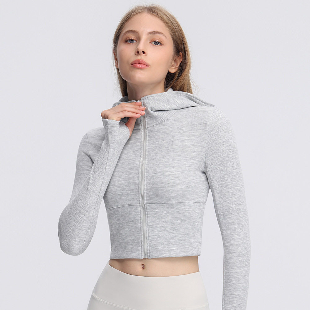 欧美秋冬紧身瑜伽服卫衣运动外套女速干显瘦跑步健身服上衣拉链