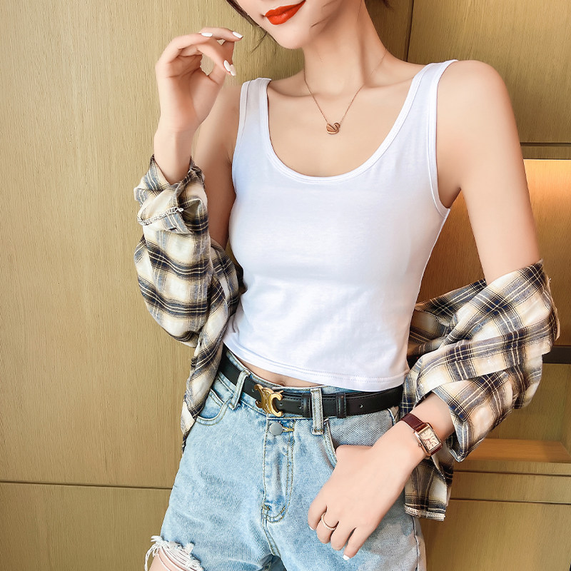 纯棉白色小吊带背心女别致无袖上衣设计感外穿内搭美背短款打底