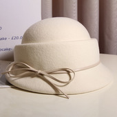 法式 复古卷边羊毛礼帽女秋冬高级感细蝴蝶结渔夫帽千金风优雅盆帽
