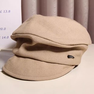 高级感棉麻贝雷帽子女春秋复古百搭遮阳透气褶皱堆堆显脸小报童帽