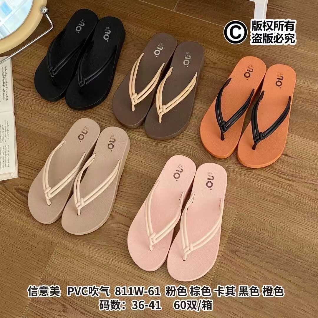 女人字拖鞋中跟花朵坡跟图片