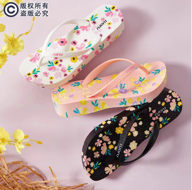 罗敷时尚厚底中跟夹脚人字拖