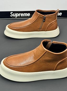 精神小伙白色马丁靴男鞋2025秋冬款潮流百搭休闲运动厚底高帮板鞋