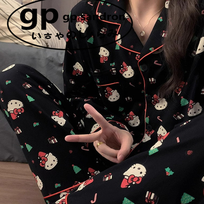 日本GP圣诞hellokitty纯棉睡衣女