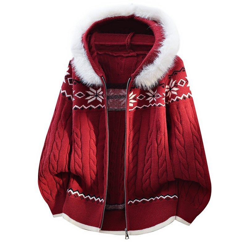 开衫毛衣男装秋冬酒红色带毛领针织衫宽松港风外套提花毛线夹克潮,男装,针织衫/毛衣,淘宝优惠券,粉丝福利购,淘宝优惠卷