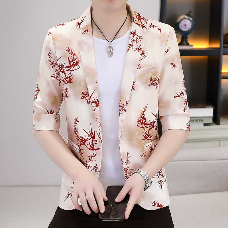 中袖西装男士五分袖小西装短袖超薄西服七分袖透气防晒小青年外套