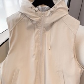 欧货超好看小个子纯色连帽防风防水高级感宽松冲锋衣马甲无袖 坎肩