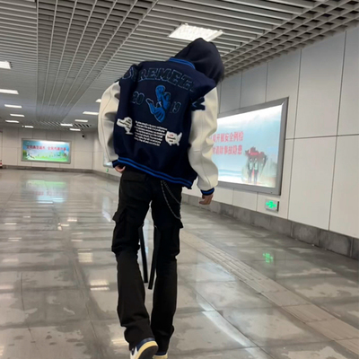 新款美式街头复古棒球服夹克