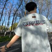 复古国潮高街宽松百搭上衣ins T恤男夏季 美式 纯棉重磅字母刺绣短袖