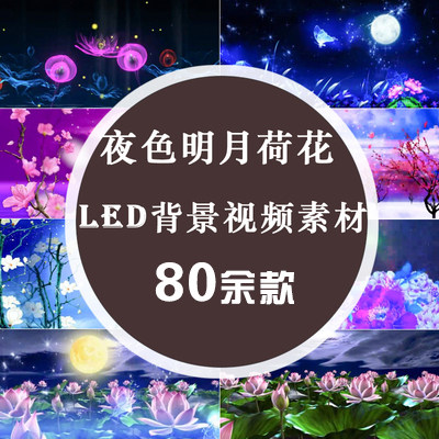 夜色明月荷花LED背景视频 中秋晚会大屏幕演出动态视频素材