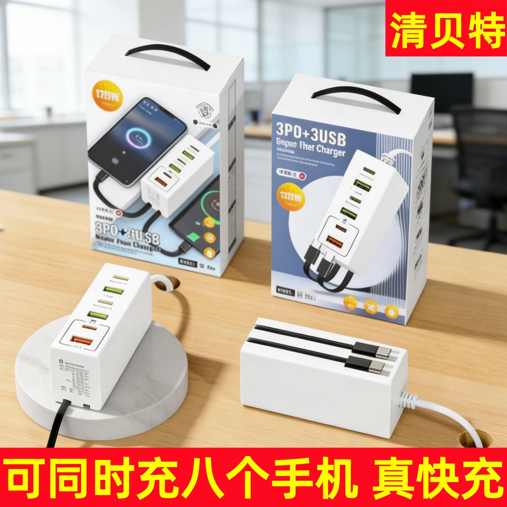 适用小米苹果安卓华为手机充电排插多孔排插4口USB插头