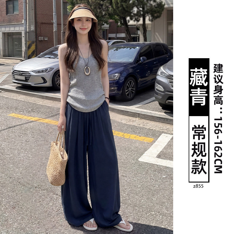 白色亚麻阔腿裤女夏季薄款胖mm大码宽松休闲慵懒松弛感棉麻弯刀裤