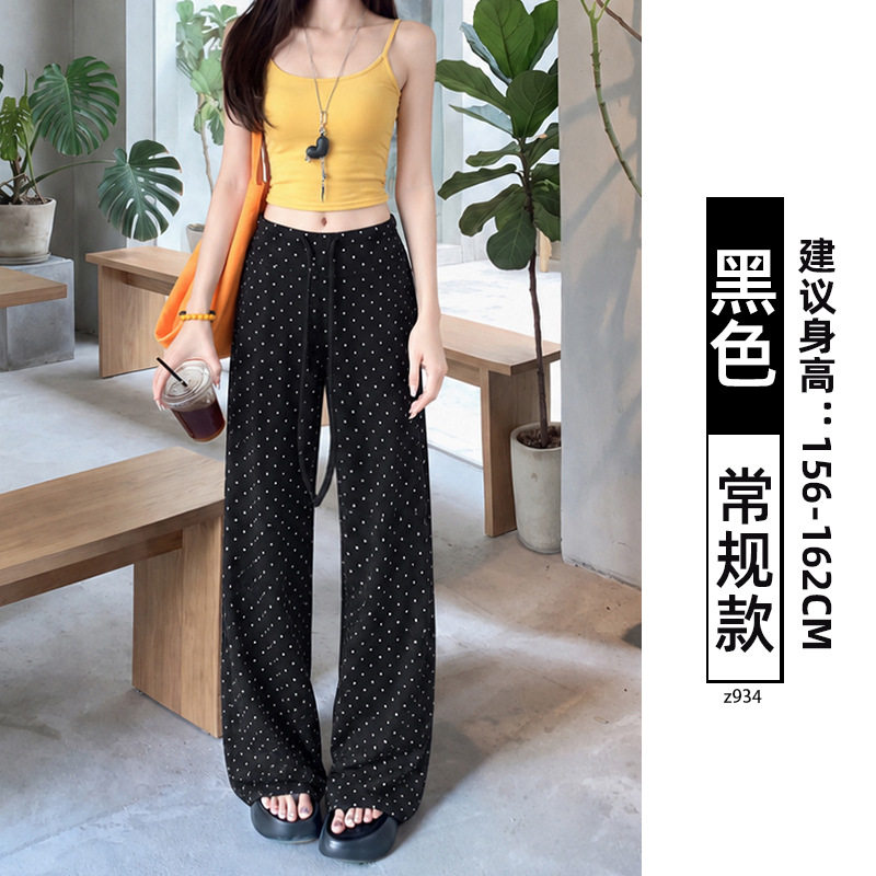 黑色波点阔腿裤女夏薄款高腰垂感显瘦小个子休闲瑜伽运动喇叭裤
